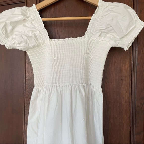 XS OPT: Quality Cotton Midi Sun Dress White Short Sleeve Pleated NWT New! - Picture 2 of 7